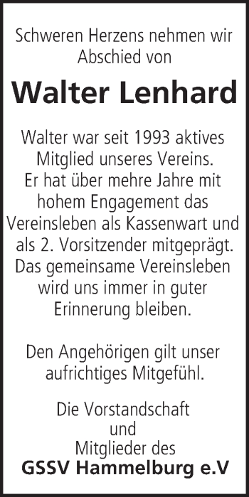 Anzeige von Walter Lenhard von MGO