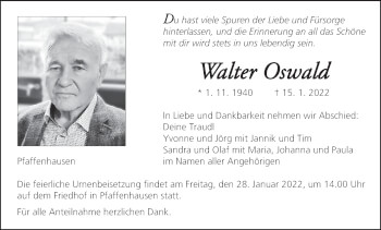 Anzeige von Walter Oswald von MGO