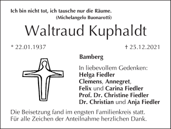 Anzeige von Waltraud Kuphaldt von MGO