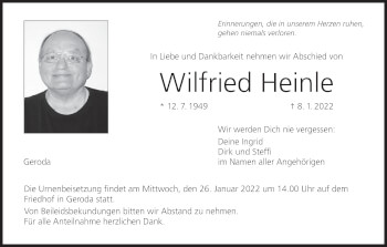 Anzeige von Wilfried Heinle von MGO