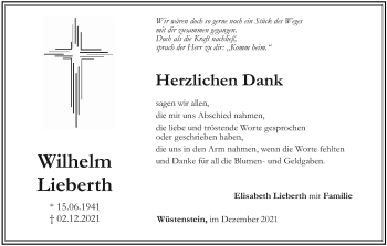 Anzeige von Wilhelm Lieberth von MGO