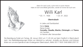 Anzeige von Willi Karl von MGO