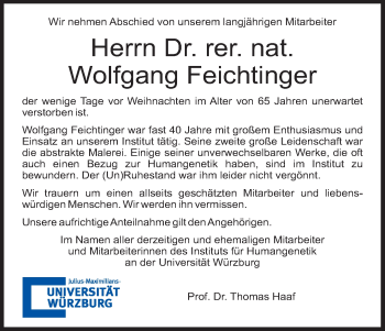 Anzeige von Wolfgang Feichtinger von MGO