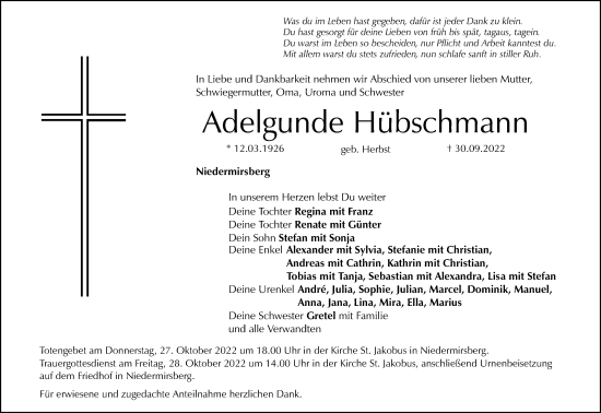 Anzeige von Adelgunde Hübschmann von MGO