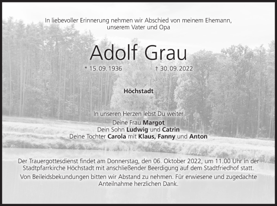 Anzeige von Adolf Grau von MGO