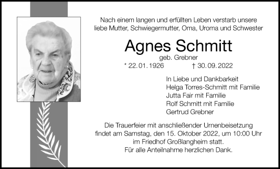 Anzeige von Agnes Schmitt von MGO