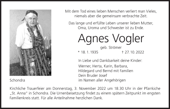 Anzeige von Agnes Vogler von MGO
