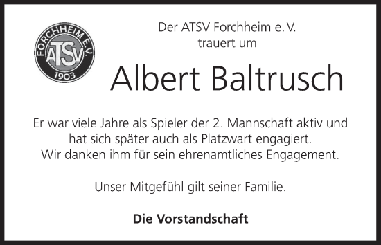 Anzeige von Albert Baltrusch von MGO