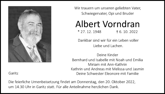 Anzeige von Albert Vorndran von MGO