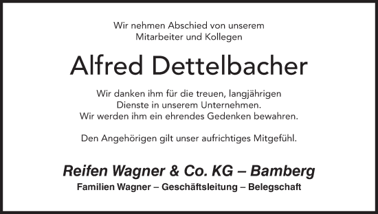 Anzeige von Alfred Dettelbacher von MGO