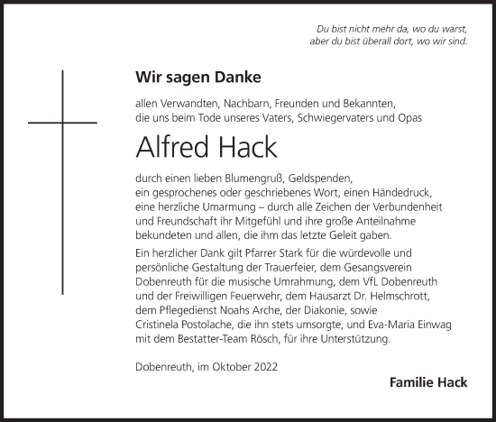 Anzeige von Alfred Hack von MGO