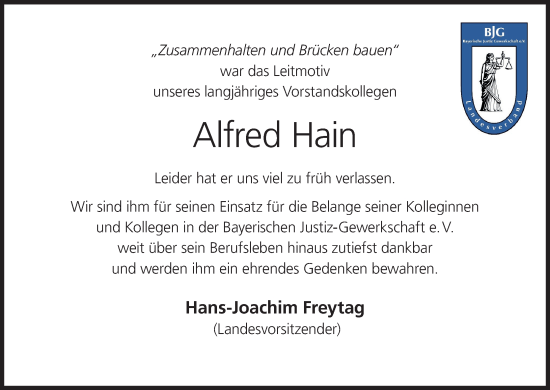 Anzeige von Alfred Hain von MGO