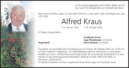 Anzeige von Alfred Kraus von MGO