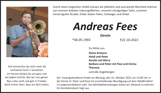 Anzeige von Andreas  Fees von MGO