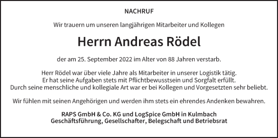 Anzeige von Andreas Rödel von MGO