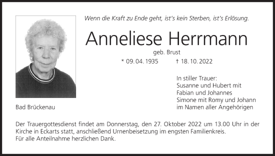 Anzeige von Anneliese Herrmann von MGO