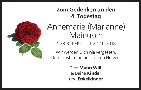 Anzeige von Annemarie Mainusch von MGO