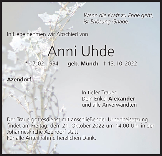 Anzeige von Anni Uhde von MGO