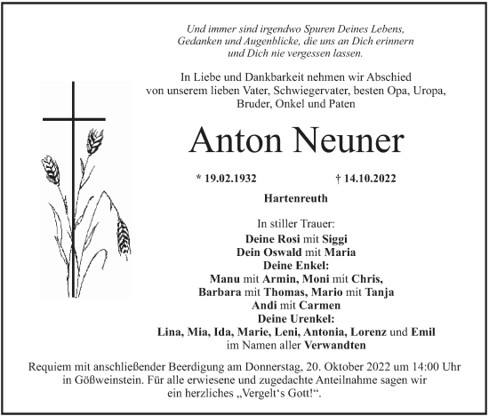 Anzeige von Anton Neuner von MGO