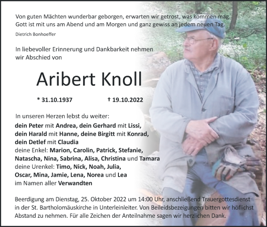 Anzeige von Aribert Knoll von MGO