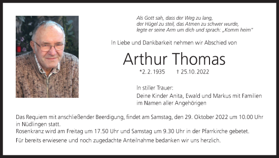 Anzeige von Arthur Thomas von MGO