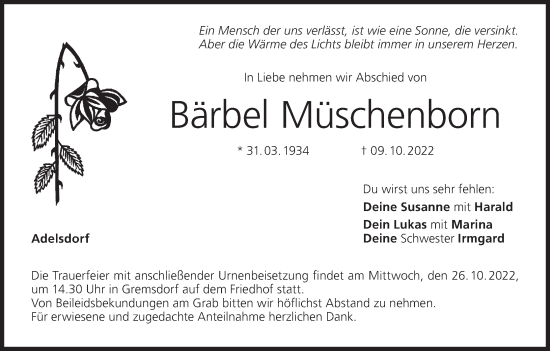 Anzeige von Bärbel Müschenborn von MGO