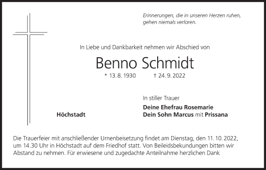 Anzeige von Benno Schmidt von MGO