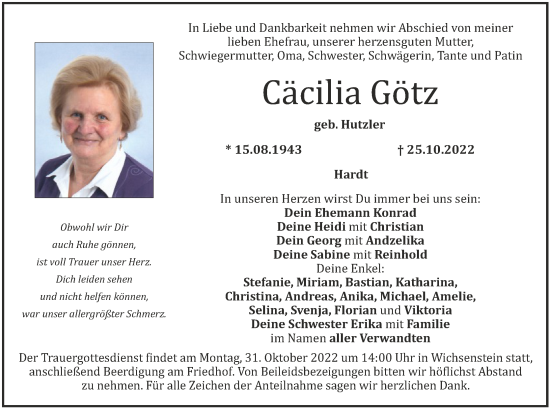 Anzeige von Cäcilia Götz von MGO