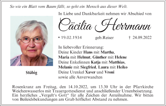 Anzeige von Cäcilia Herrmann von MGO