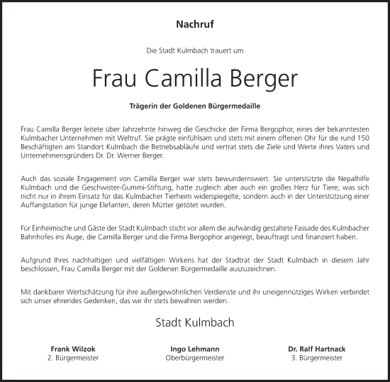Anzeige von Camilla Berger von MGO