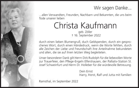 Anzeige von Christa Kaufmann von MGO