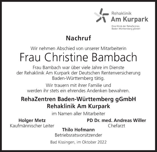Anzeige von Christine Bambach von MGO