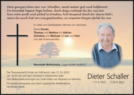 Anzeige von Dieter Schaller von MGO