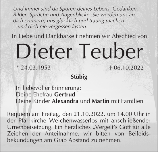 Anzeige von Dieter Teuber von MGO