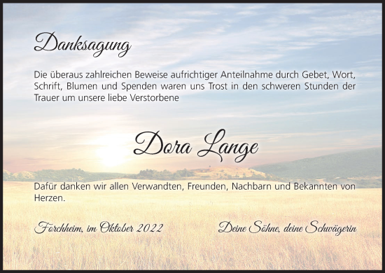 Anzeige von Dora Lange von MGO