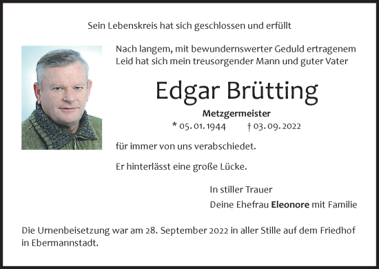 Anzeige von Edgar Brütting von MGO