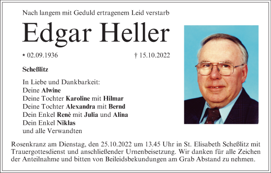 Anzeige von Edgar Heller von MGO