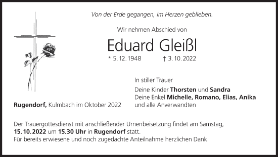 Anzeige von Eduard Gleißl von MGO