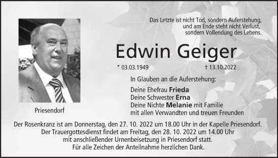 Anzeige von Edwin Geiger von MGO