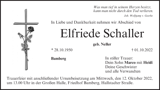 Anzeige von Elfriede Schaller von MGO