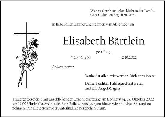 Anzeige von Elisabeth Bärtlein von MGO