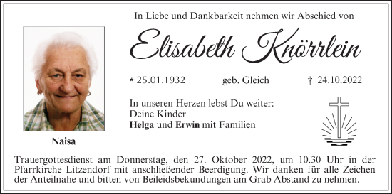 Anzeige von Elisabeth Knörrlein von MGO