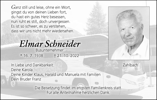 Anzeige von Elmar Schneider von MGO