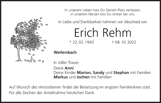 Anzeige von Erich Rehm von MGO