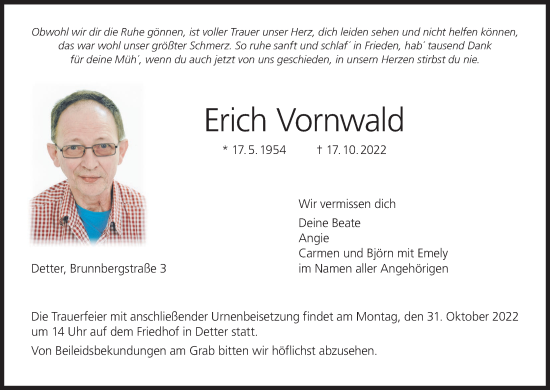 Anzeige von Erich Vornwald von MGO