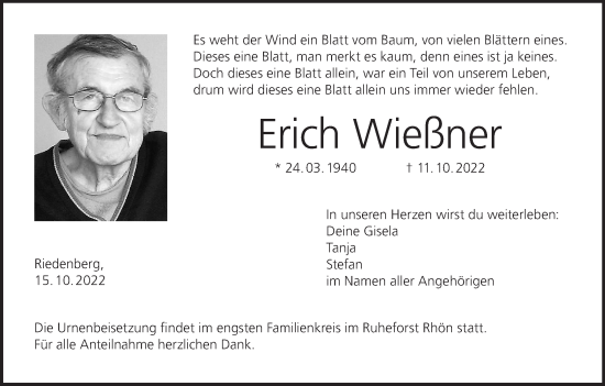 Anzeige von Erich Wießner von MGO