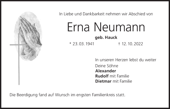 Anzeige von Erna Neumann von MGO