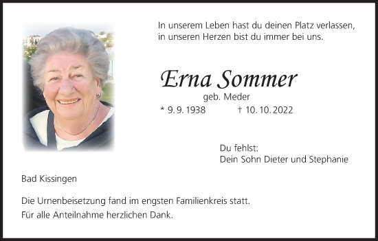 Anzeige von Erna Sommer von MGO