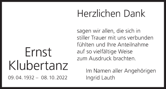 Anzeige von Ernst Klubertanz von MGO