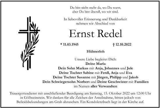 Anzeige von Ernst Redel von MGO